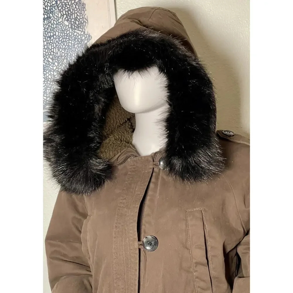 MICHAEL Michael KORS Heavy Jacket with Faux Fur Hood- Medium